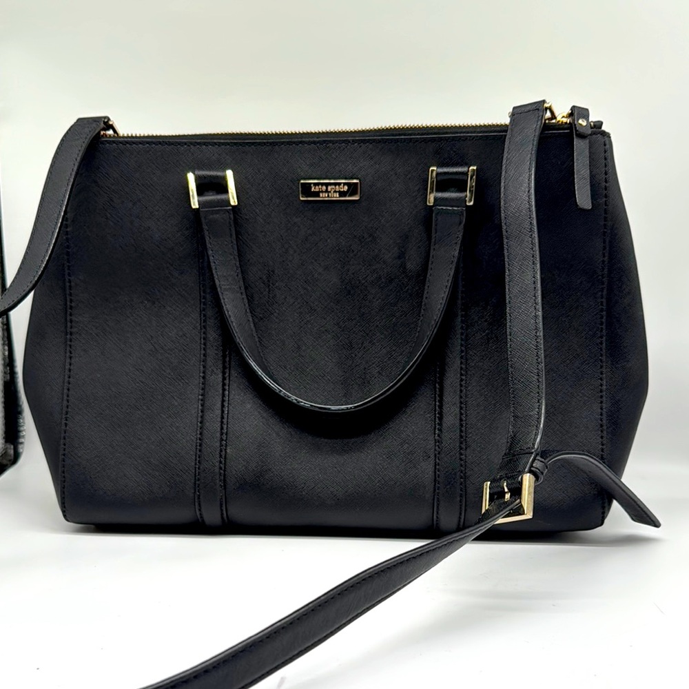Kate Spade black saffiano tote with detachable strap